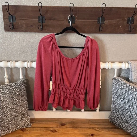 Liberty Love Rose Pink Gathered-Waist Long Sleeve Top NWT - Picture 2 of 5